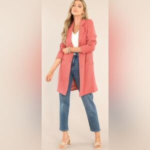 Aura On a High Note Coat Tie Waist Double Breasted Porcelain Rose Pink M